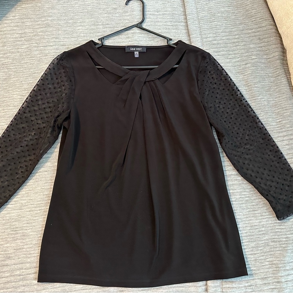 Nine West Black Textured Sleeve Blouse